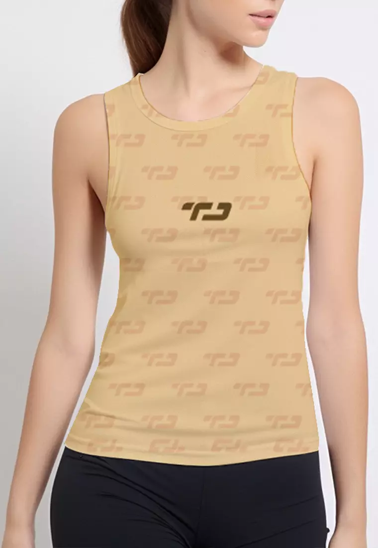 LSB68 baju olahraga drifit kutung "Td cookie dough ice cream" tanpa lengan tank top coklat krem