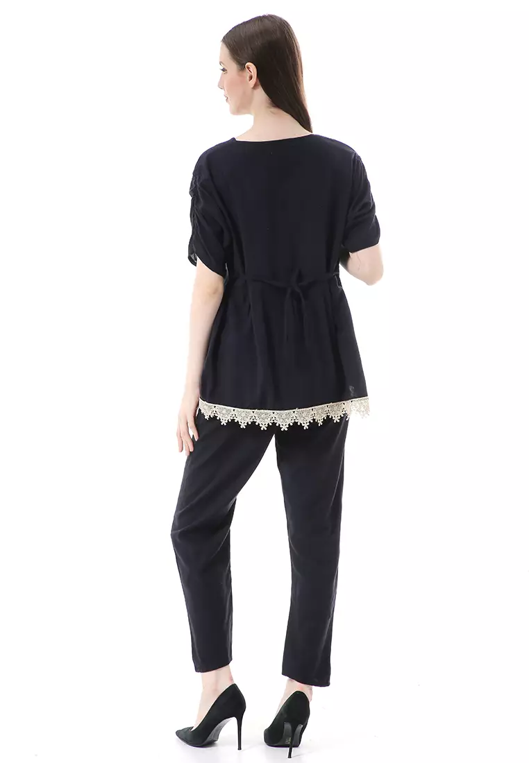 Zemira Piyama One Set Atasan Bawahan Wanita High Quality - Hitam