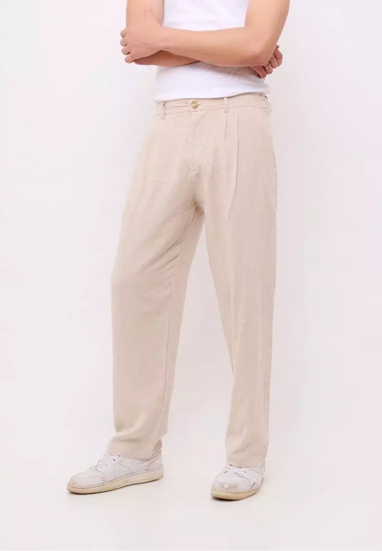 Sand Celana Panjang Linen Pria Cream | Linen Loose Pants Men Cream