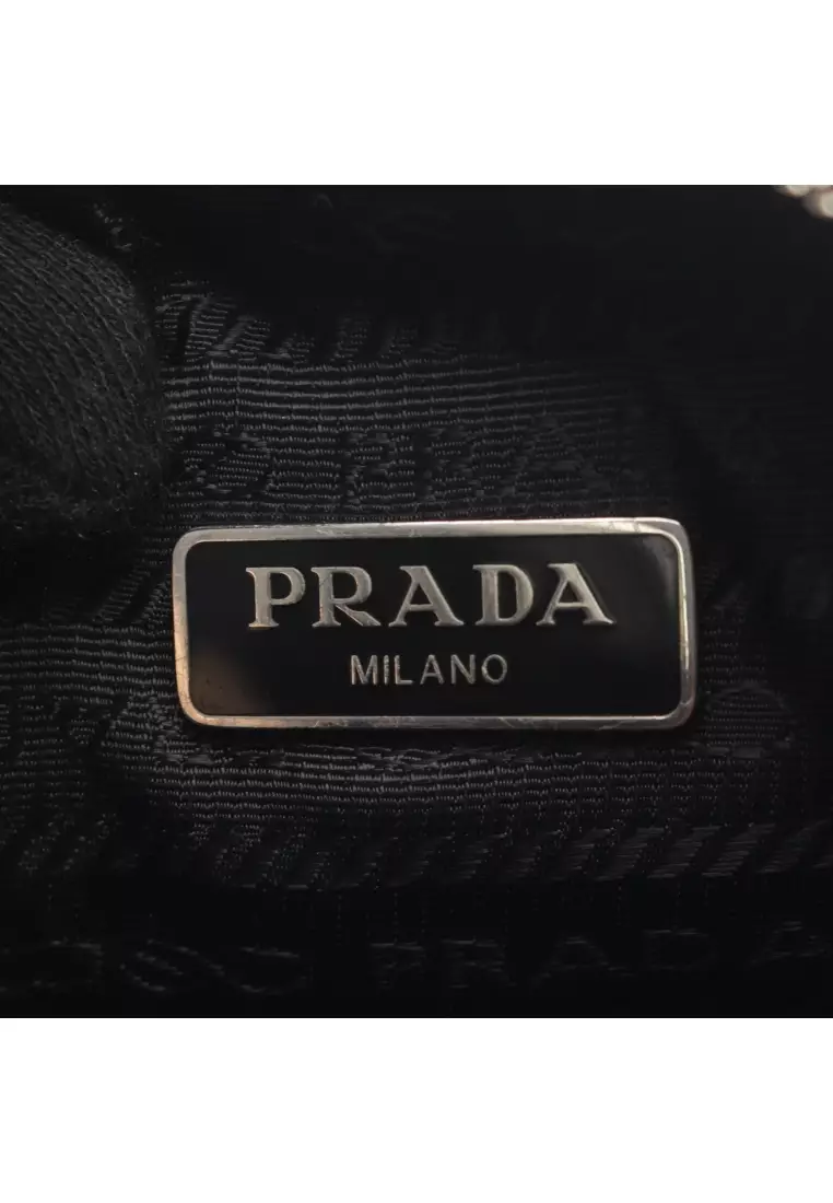 Pre-Loved Prada Re-Edition 2006 embroidery drill DRILL RIAMO FI chain shoulder bag Nylon Saffiano leather black 2WAY
