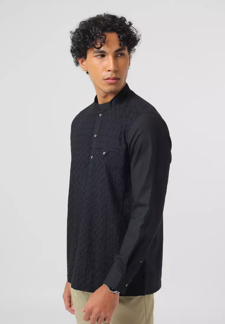 Kemeja Koko Pria Lengan Panjang FARIS BLACK Baju Muslim Pria