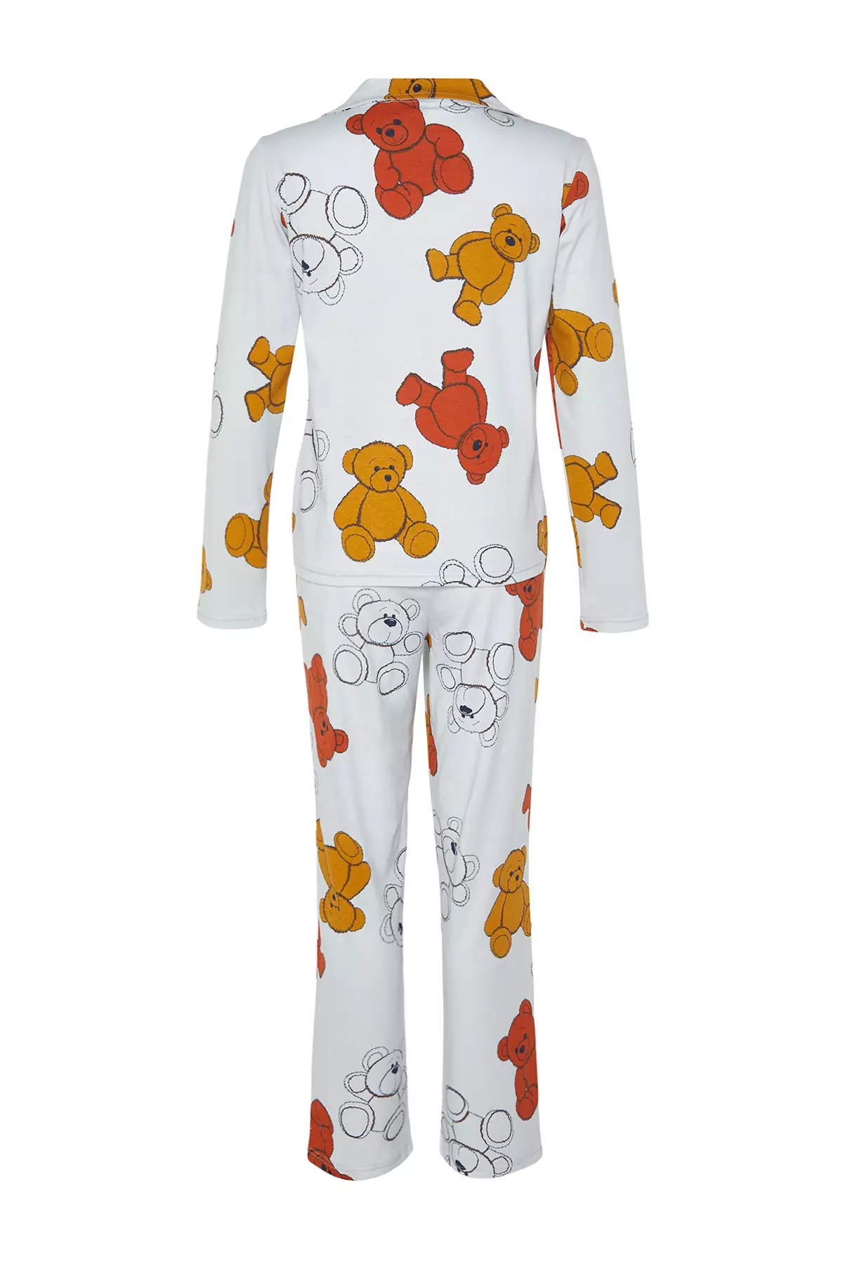 Gray Melange 100% Cotton Teddy Bear Shirt-Pants Knitted Pajama Set