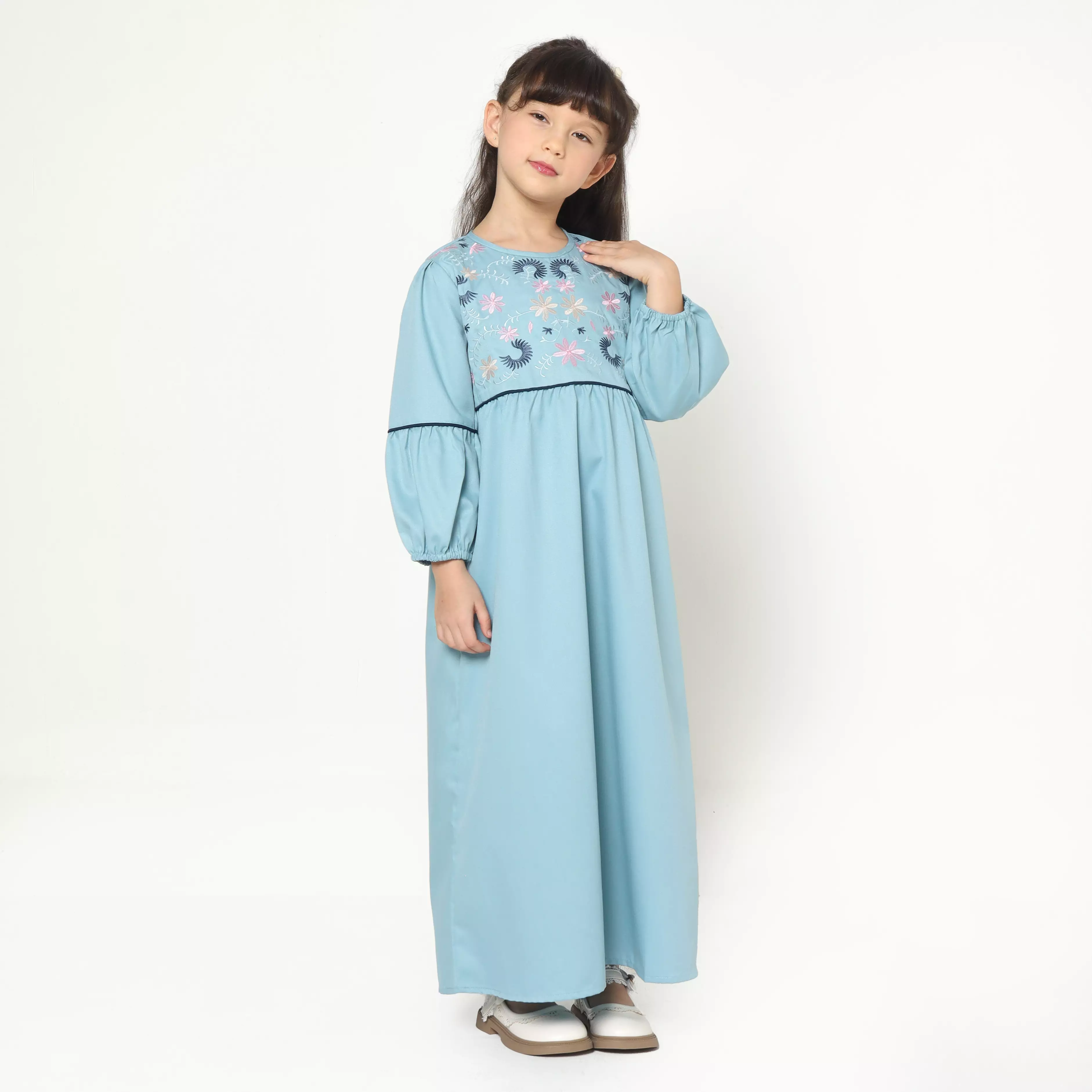 Baju Gamis Anak Perempuan Kelopak Bunga Blue - JOYFUL