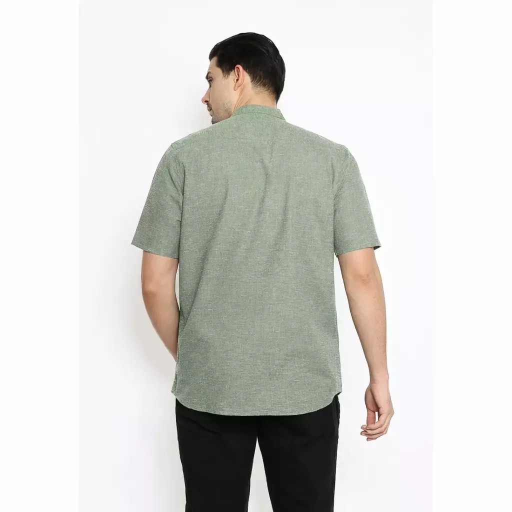 MAGINOT Kemeja Pria KOKO Basic Polos Lengan Pendek GREEN WHITE2