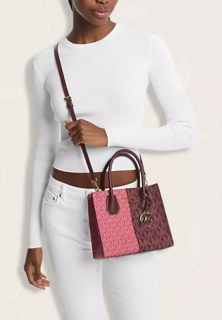 Michael Kors Mercer Medium Logo Two-Tone Crossbody Bag Oxblood Multi