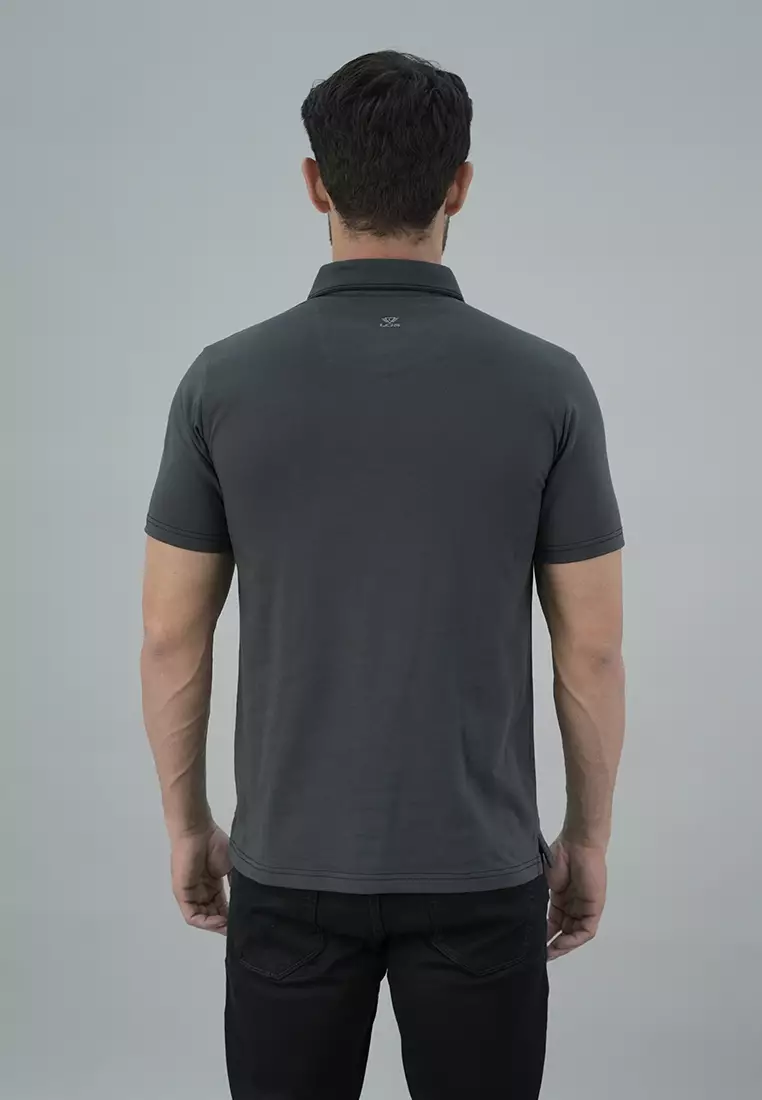 LGS - Kaos Casual Pria - Kerah Wangky - Abu-Abu Gelap - Polos - JWS.325.U3167F.01.C