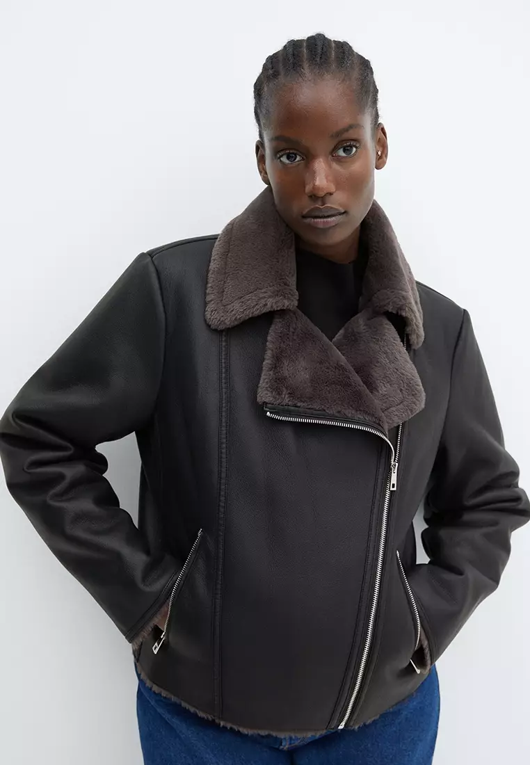 Black faux on sale shearling jacket