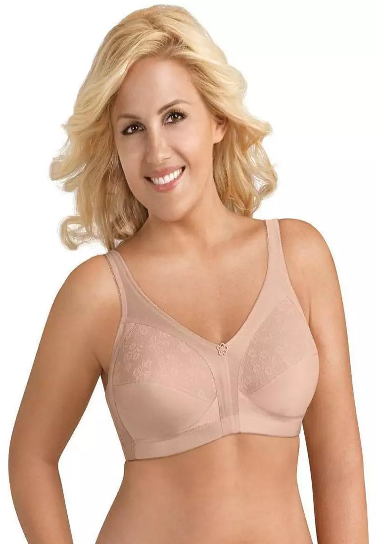  Womens Full Coverage Floral Lace Underwired Bra Plus Size  Non Padded Comfort Bra 44C Beige