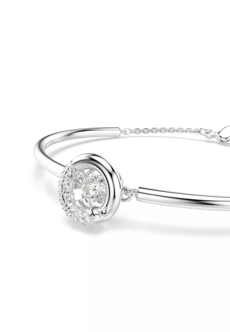 Dextera bangle, Round cut, White, Rhodium plated