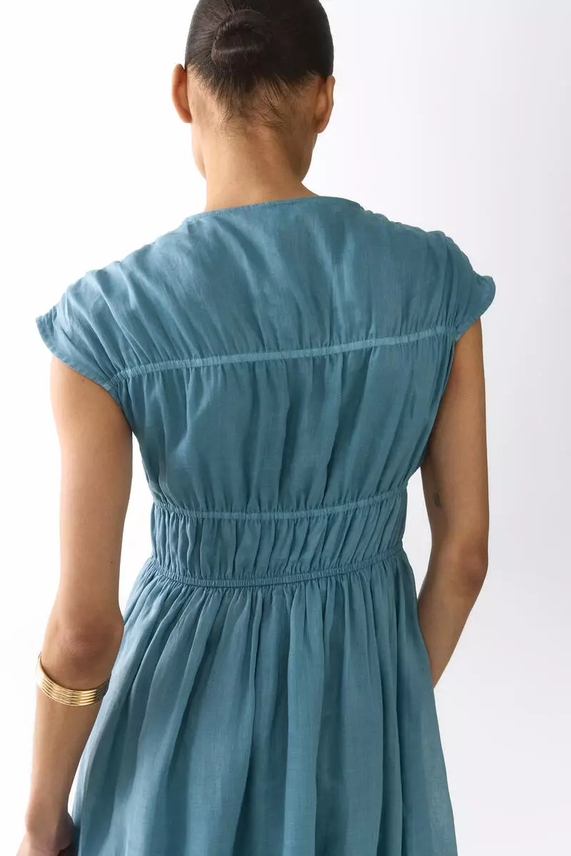 Drawstring-detail ramie dress