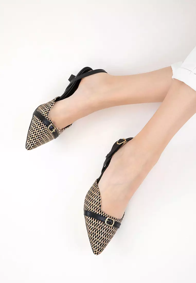 Black-Beige Women's Classic Heeled Shoes 20681