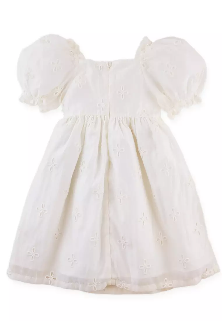Isolde Floral Eyelet Baby Doll Dress with Bow Appliqu