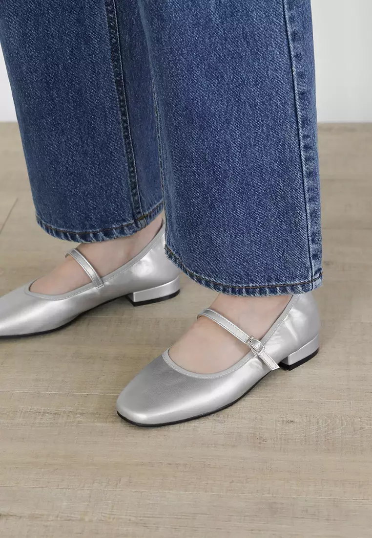 Charlotte Maryjane Flats (2cm) - Silver