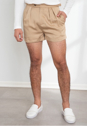 Origin by Zalora beige Slim Fit Pleated Shorts made from Tencel A1BCAAA37F55DFGS_1