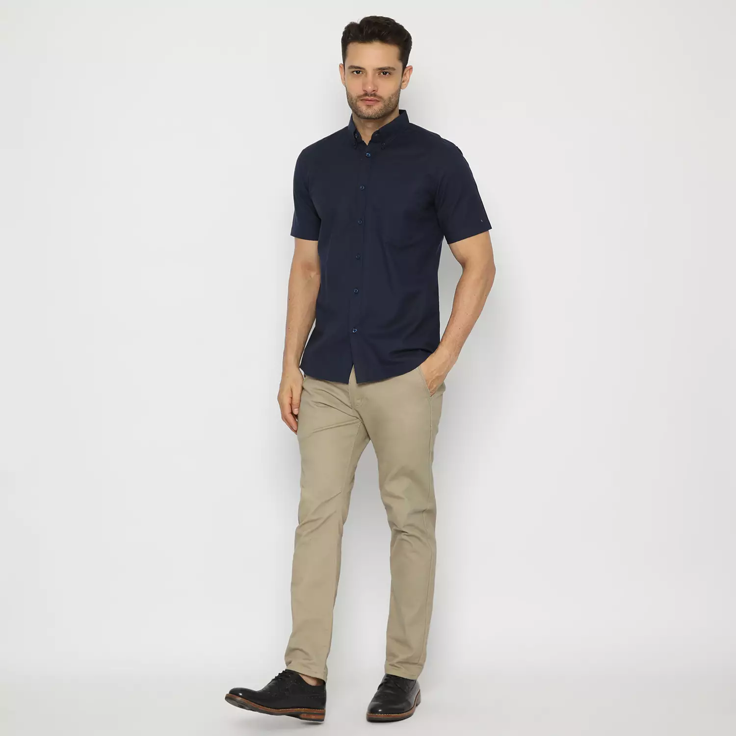 Platini Kemeja Pria Lengan Pendek Basic katun oxford Navy 63212