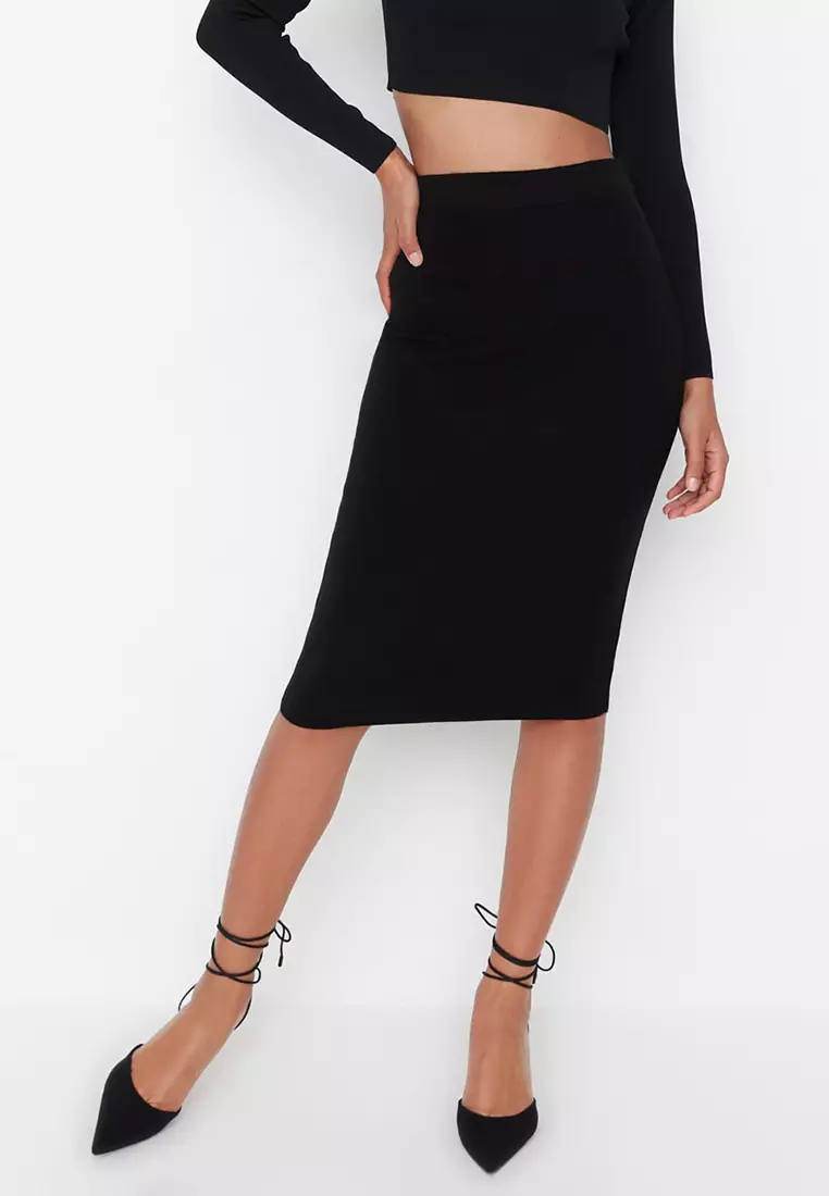 Black jersey clearance midi pencil skirt