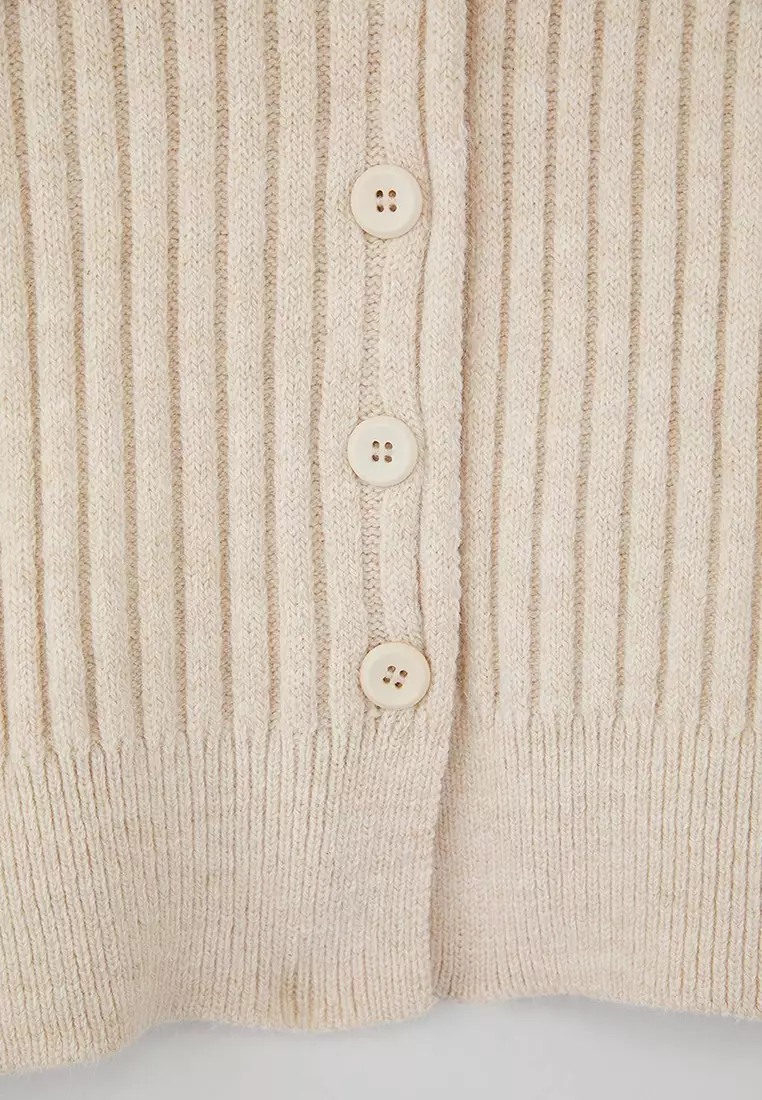 Wardrobe Essentials Stone Stand Collar Wide Fit Ribbed Soft Textured Knit Cardigan | Twoaw26Hi00091