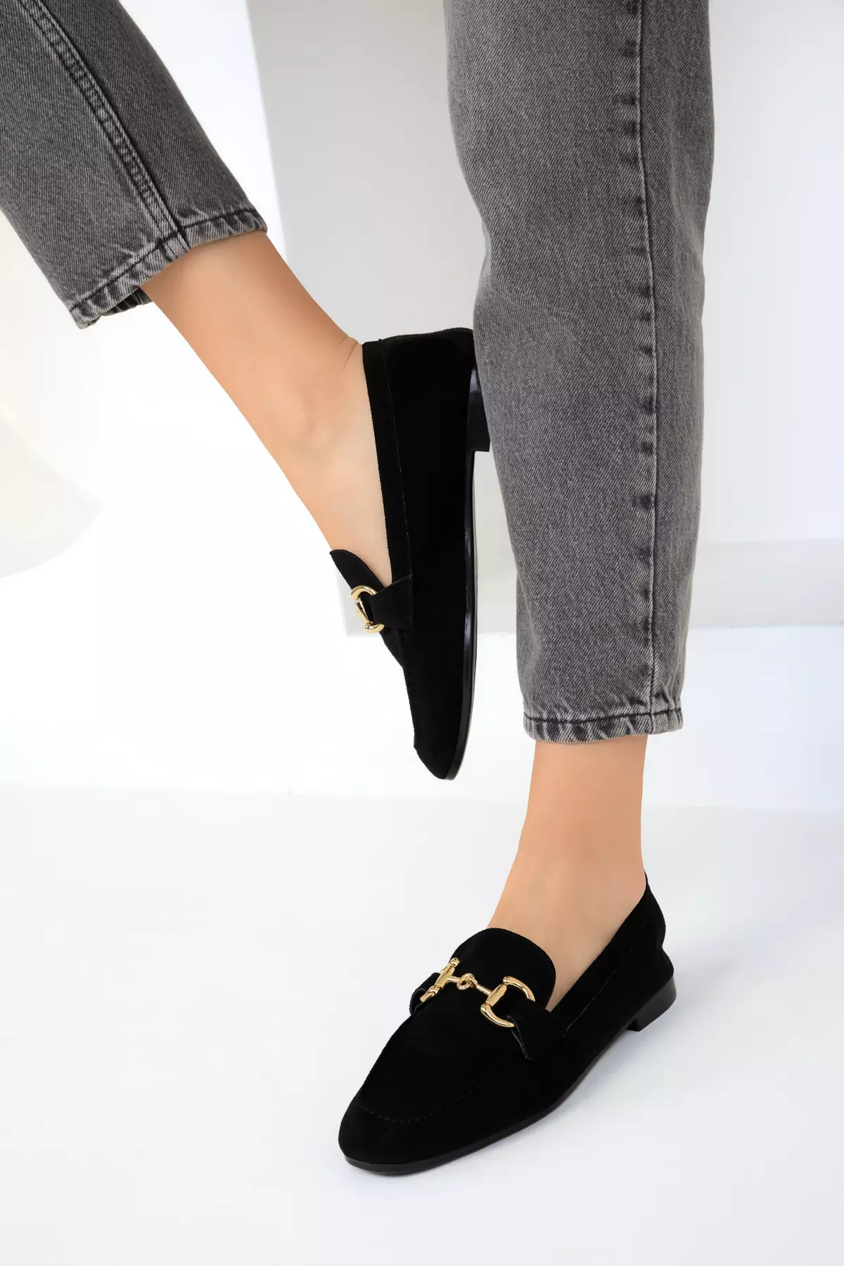 Black Suede Women's Loafer Shoes 18930