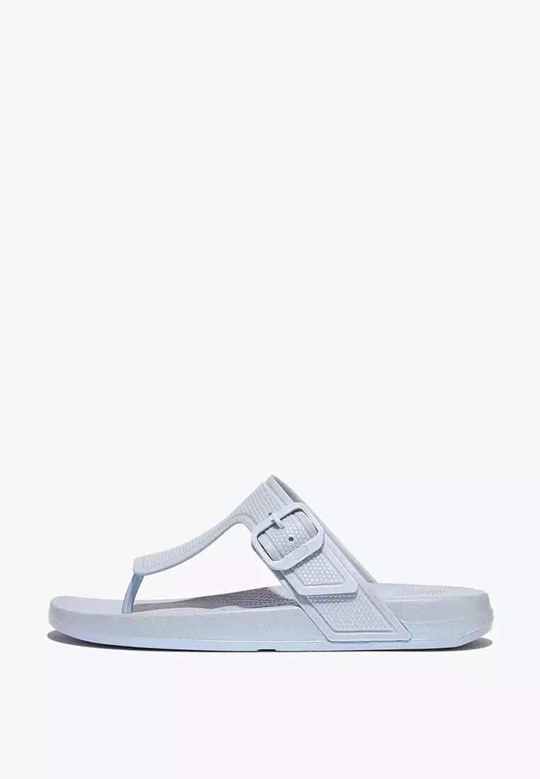 Discount on Fitflop  shoes - SKU: Fitflop Iqushion Pearlized Adjustable Buckle Flip-Flops- Pearlized Skywash Blue