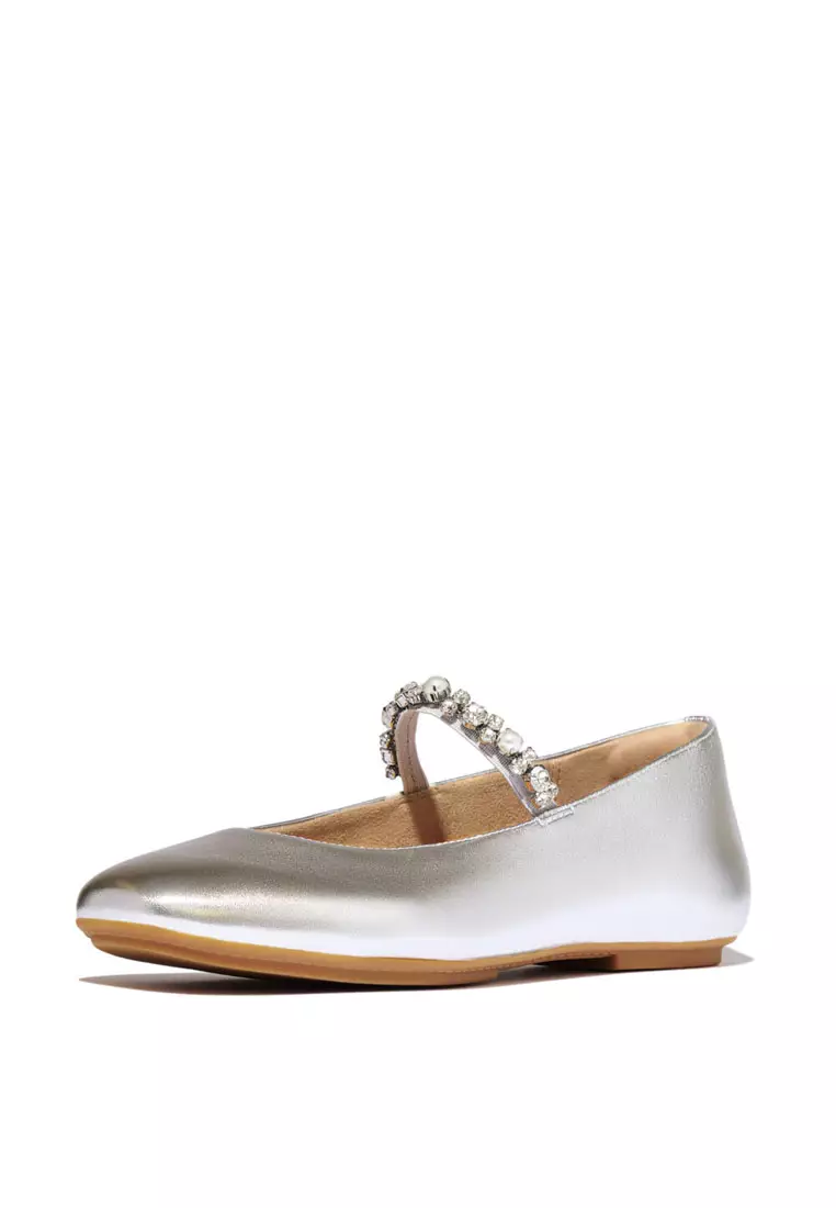 DELICATO Women's Pearls & Crystal Leather Ballet Flats  - Silver (A0Q-011)