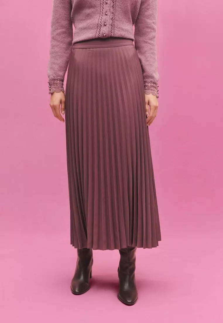 Pink pleated outlet midi skirt uk