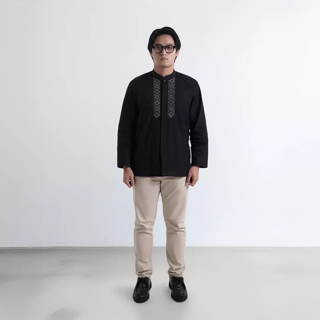 Platini Kemeja Koko Pria Lengan Panjang Katun Black 061025