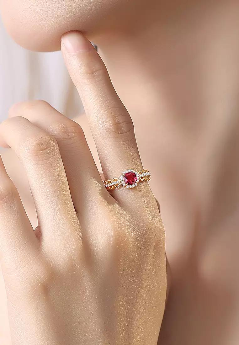 Cincin Wanita Berlian Batu Permata berwarna merah muda Korea Fashion Cewek Tunangan Rings Anti Pudar
