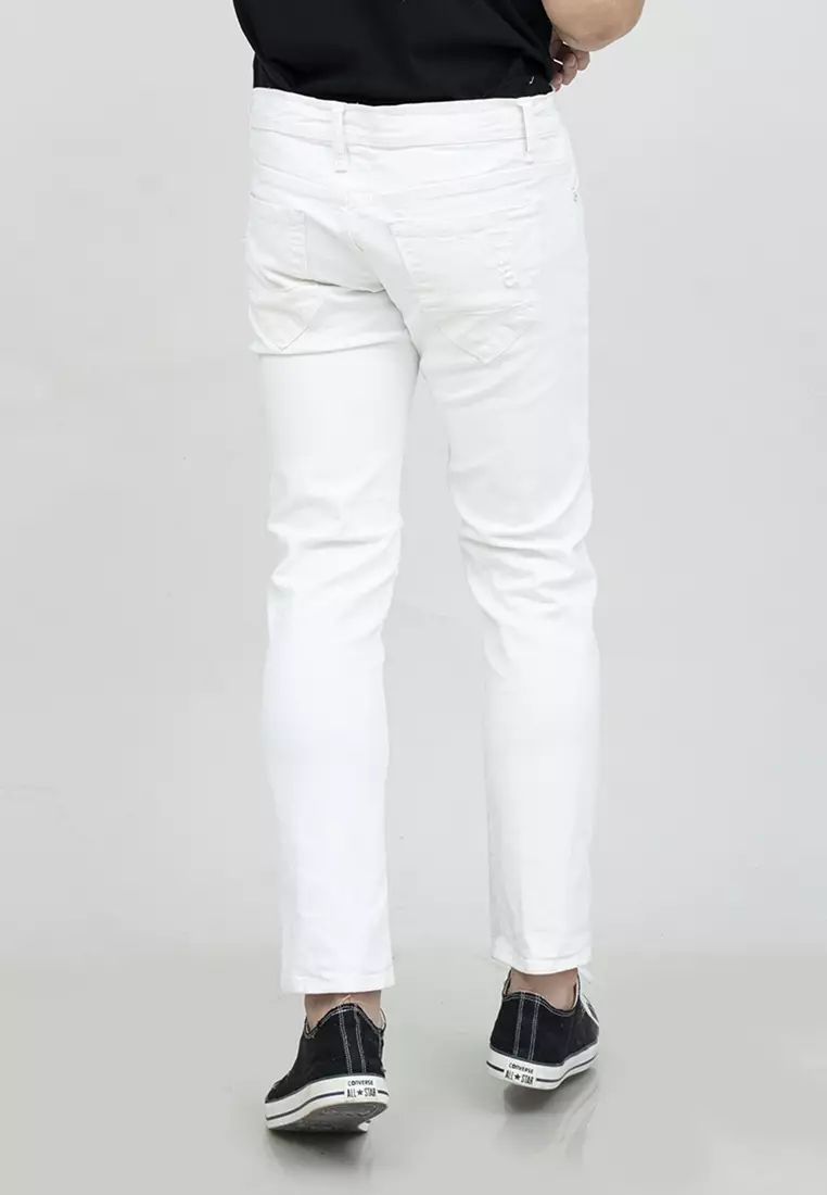 Celana jeans putih sobek ripped slim fit denim slim fit Houseofcuff