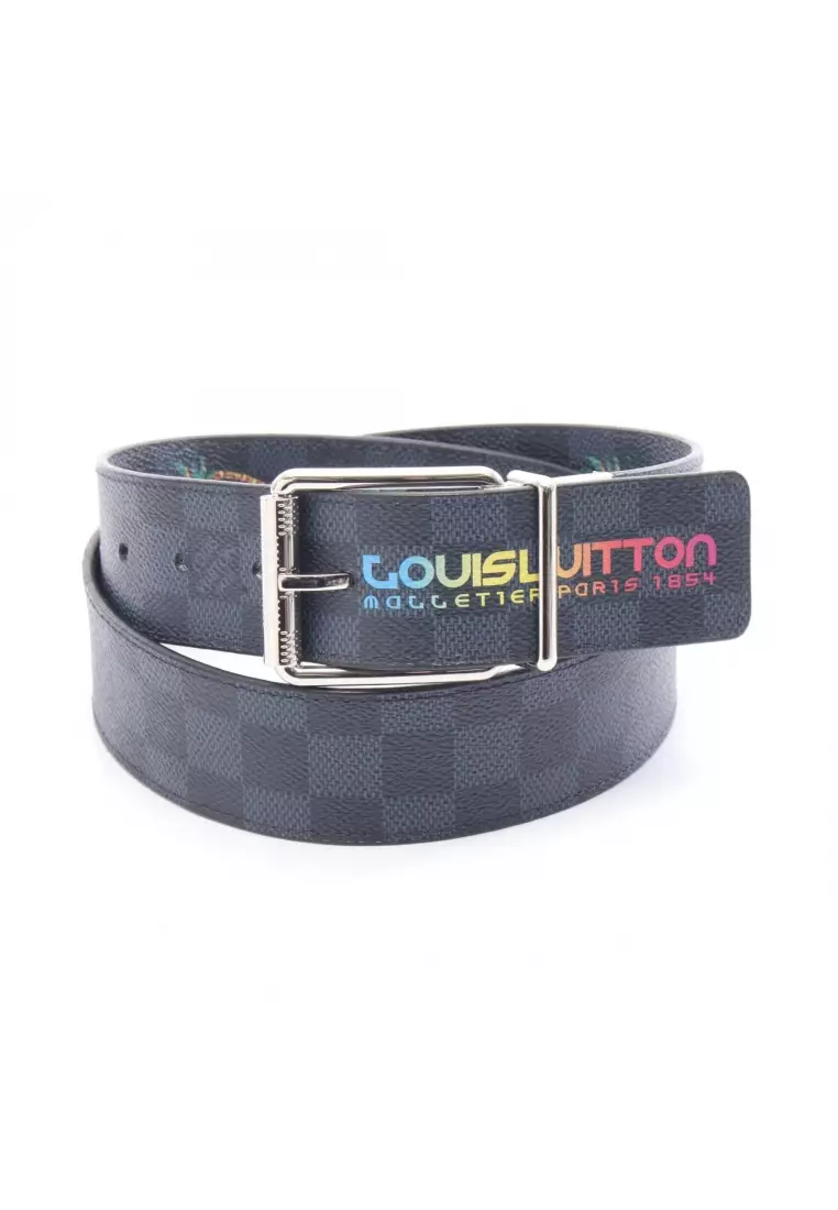 Pre-Loved Louis Vuitton ceinture damier print 40MM belt PVC black multicolor reversible