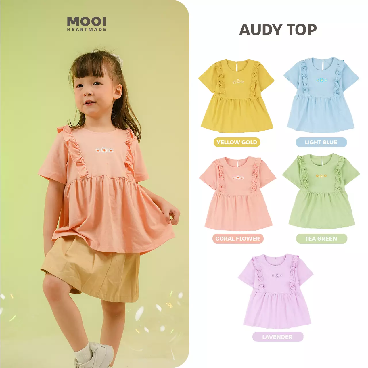 Mooi Atasan Anak Perempuan Audy Top - Coral Flower