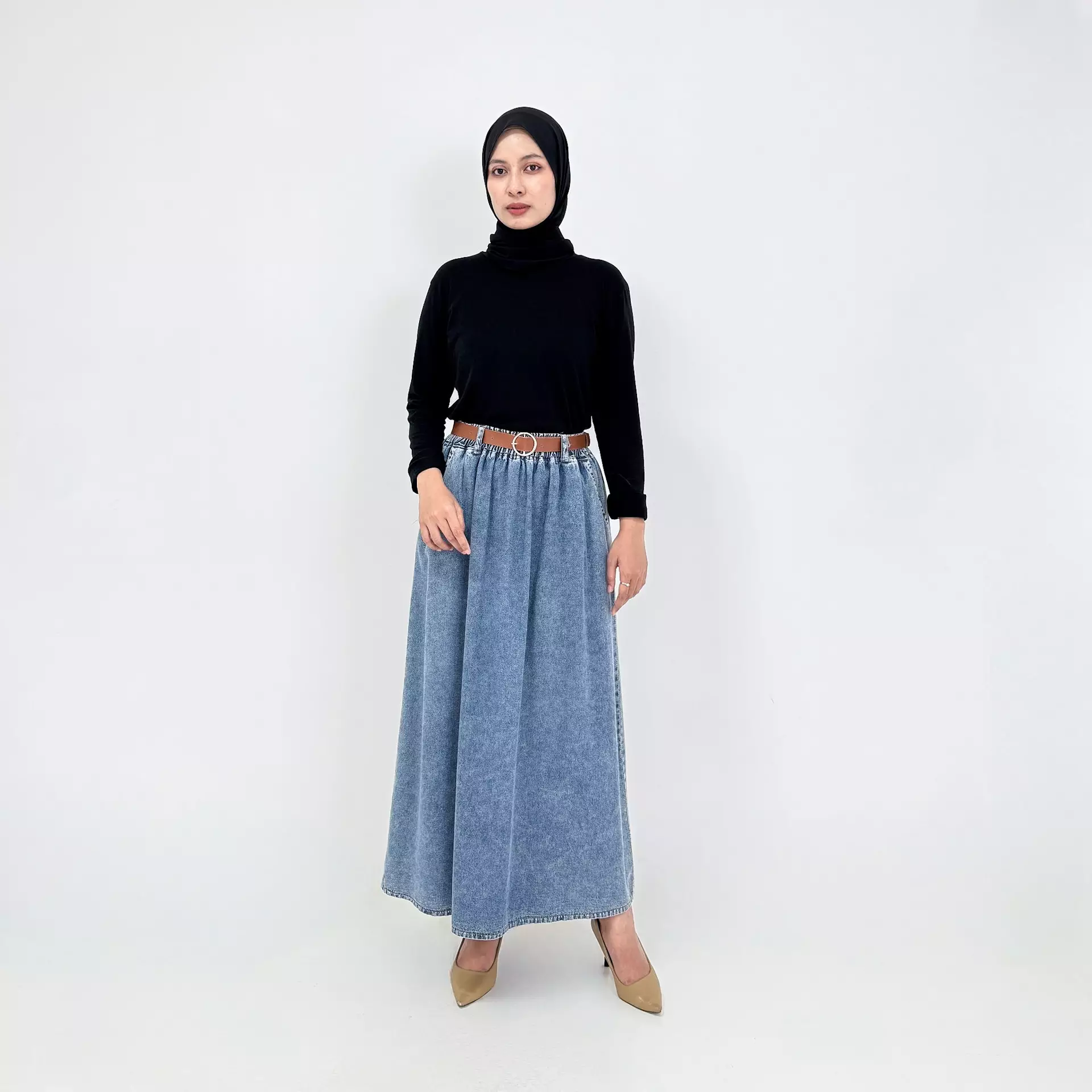 Ulfa Denim Skirt - Rok Panjang Soft Jeans Wanita BIRU SNOW