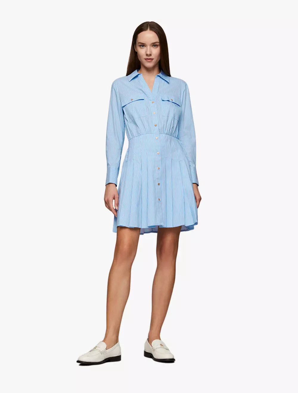 Tommy Hilfiger - Asia Fit Stripe Pleated Shirt Dress - Blue - Blue
