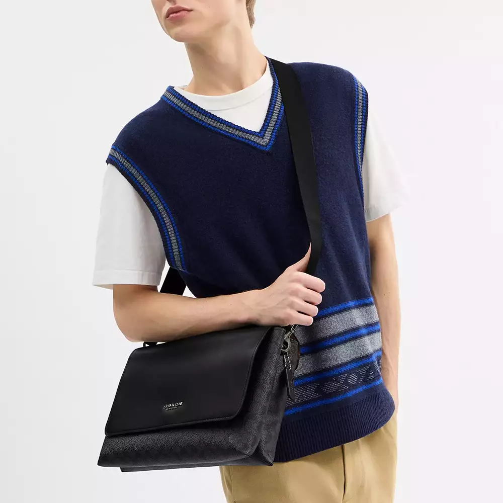 Caleb Messenger Bag in Signature Canvas Charcoal Black