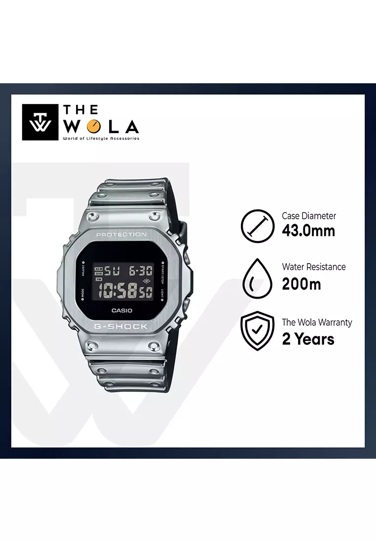 Fine Metallic Series GM-5600YM-8 Men Digital Watch Silver Stainless Steel Strap