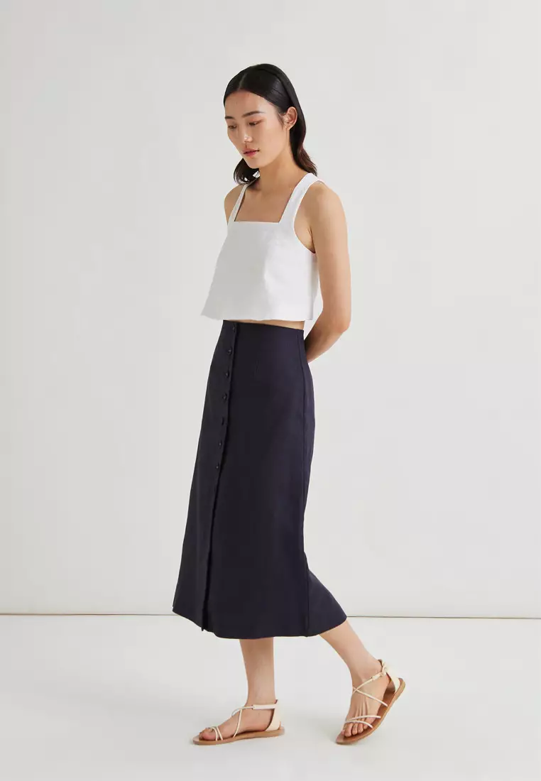 Square-Neck Linen Halter Top