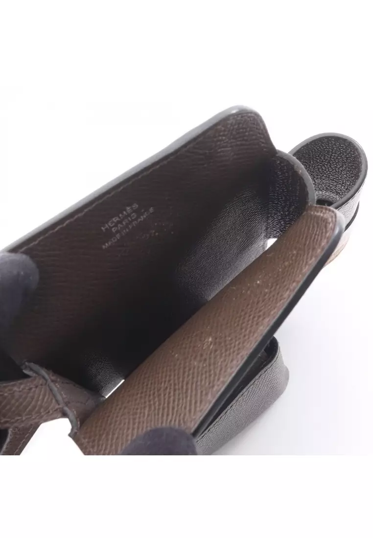 Pre-Loved Hermès way chocolate Sesame mauve pail phone case smartphone case iphone case Veau epsom Dark brown light brown Light purple silver hardware W engraved