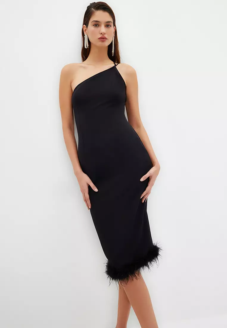 Fur Fringe Detail Pencil Dress