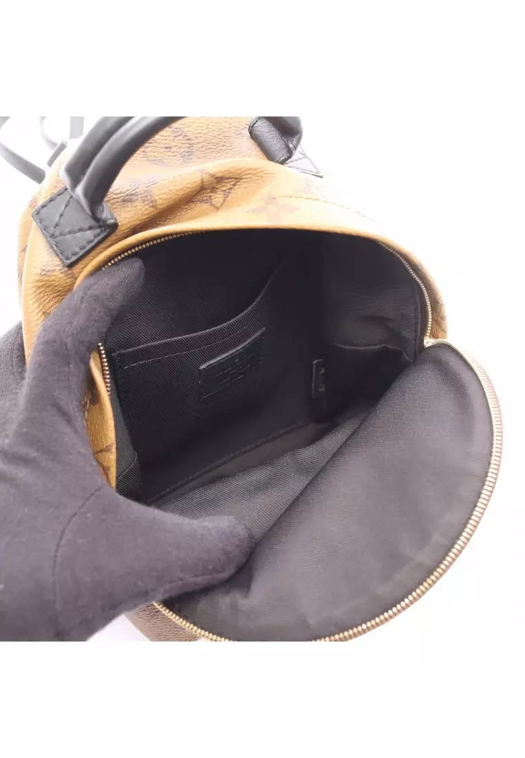 Pre-Loved Louis Vuitton palm springs Backpack mini monogram reverse Backpack rucksack PVC leather light brown black
