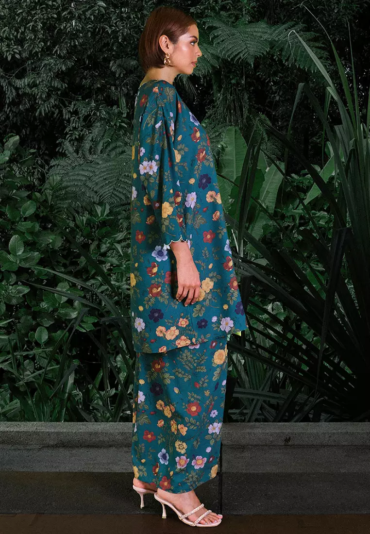 PREMIUM Sukacita Blouse & Skirt - Teal Floral