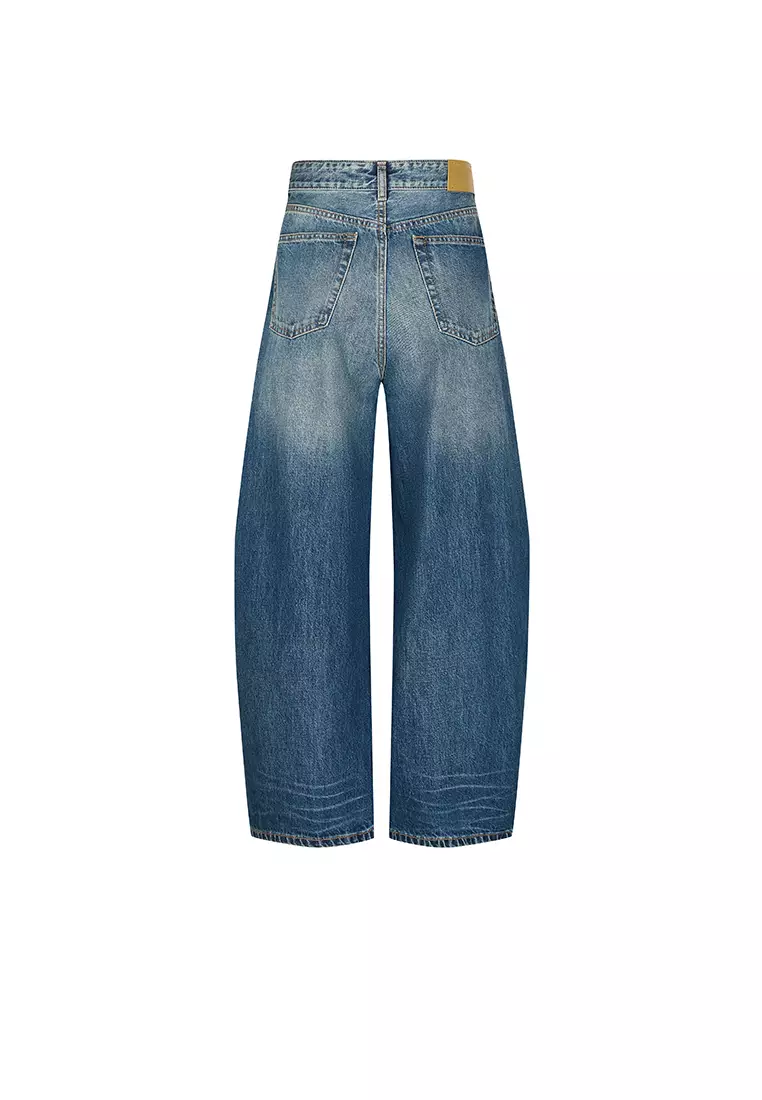 Wide-leg Rolled Hem Denim Extra Long Pants