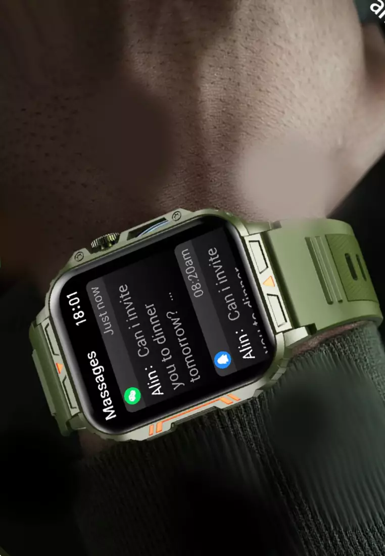 Unisex IOS/Android Green SmartWatch with Green Rubber Strap