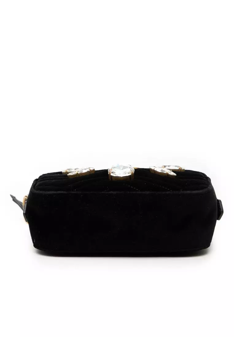 Pre-Loved Gucci Mini Gg Marmont Crystal Embellished Matelasse Velvet Crossbody