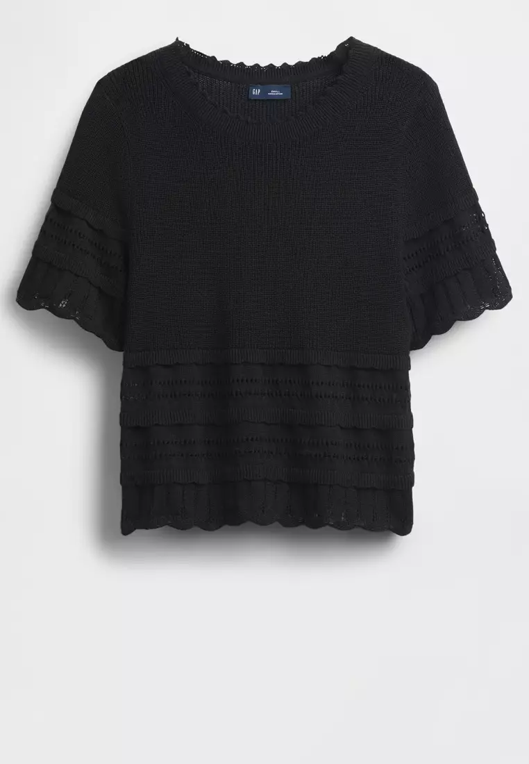 Short Sleeve Linen Pointelle Top