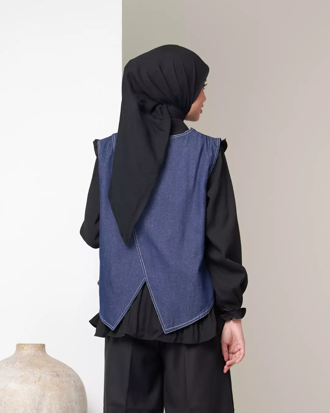 Selline Ribbon Vest - Blue Denim