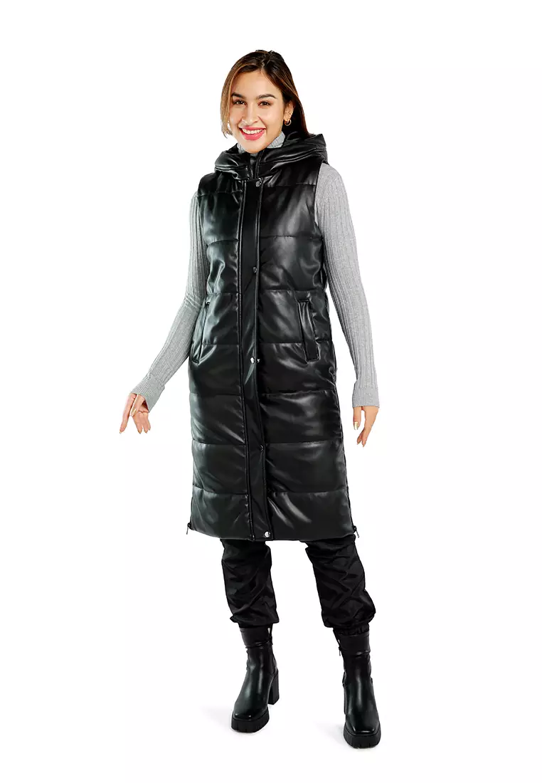 Oversized Quilted Puffer Sleeveless Jacket in Black