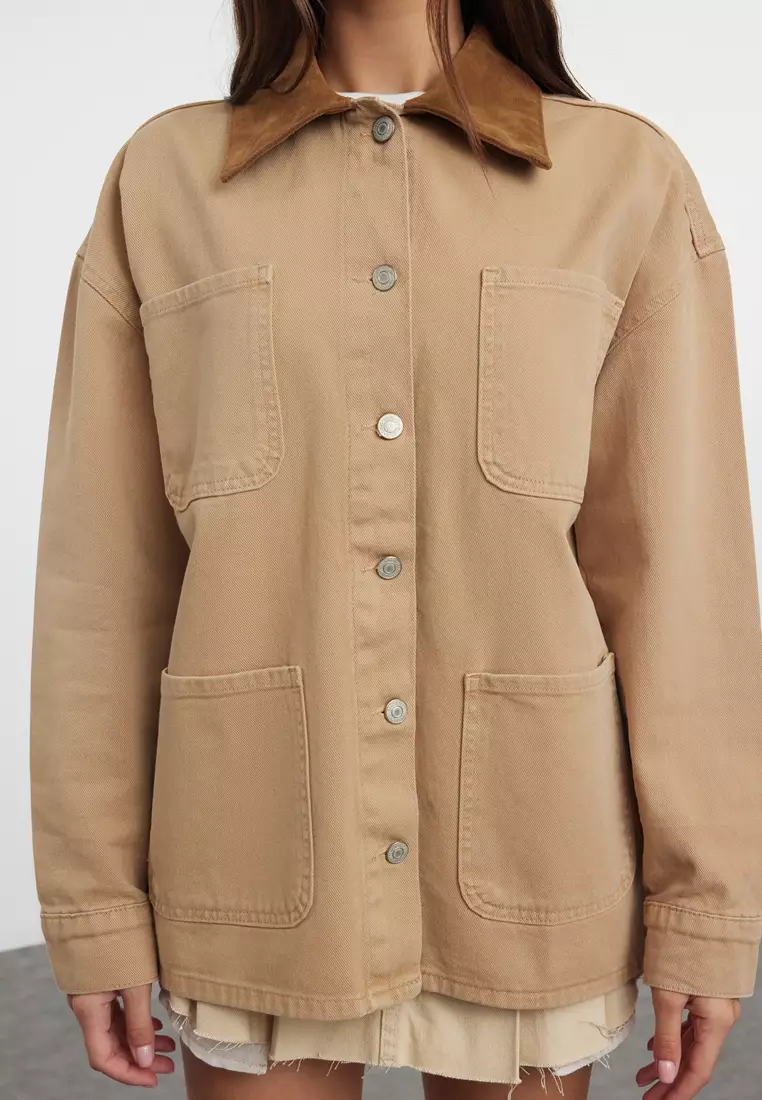 Denim Jacket with Suede Collar