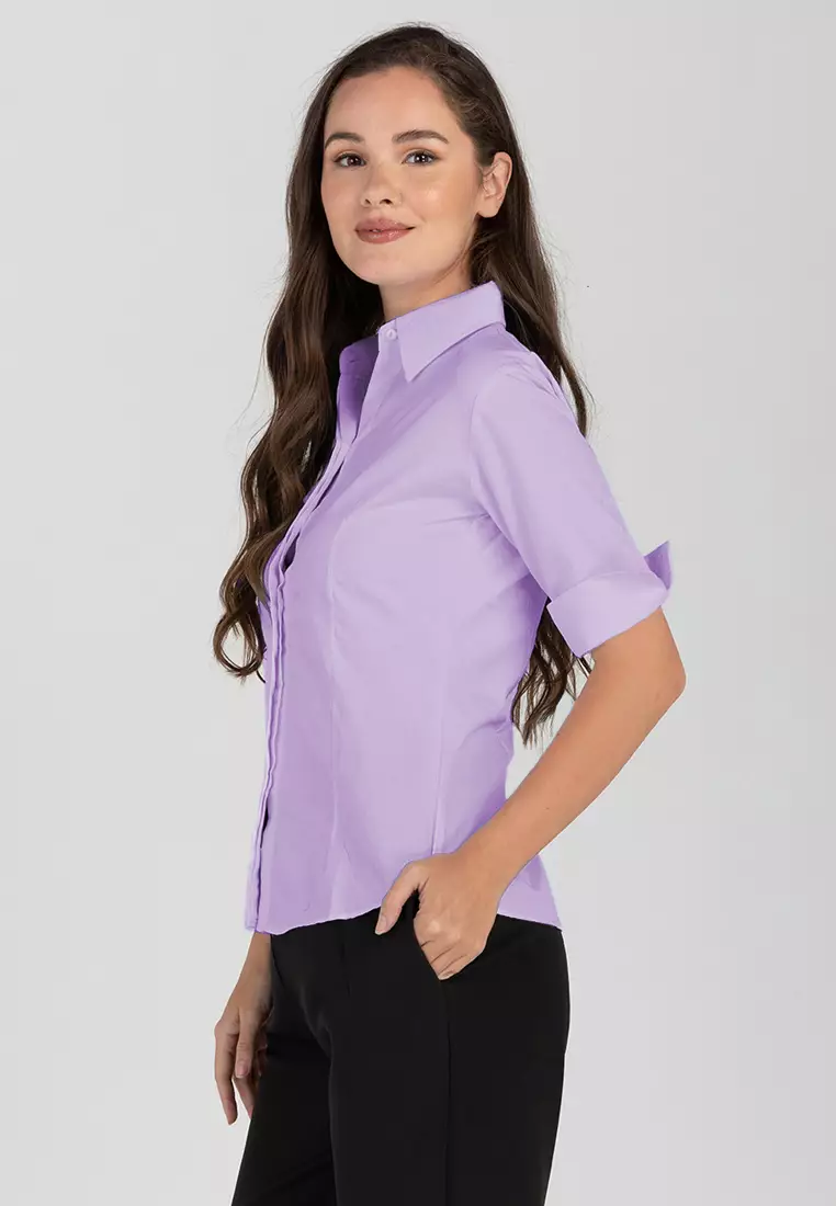 Diana 3/4 Sleeve Plain Button Down Office Blouse