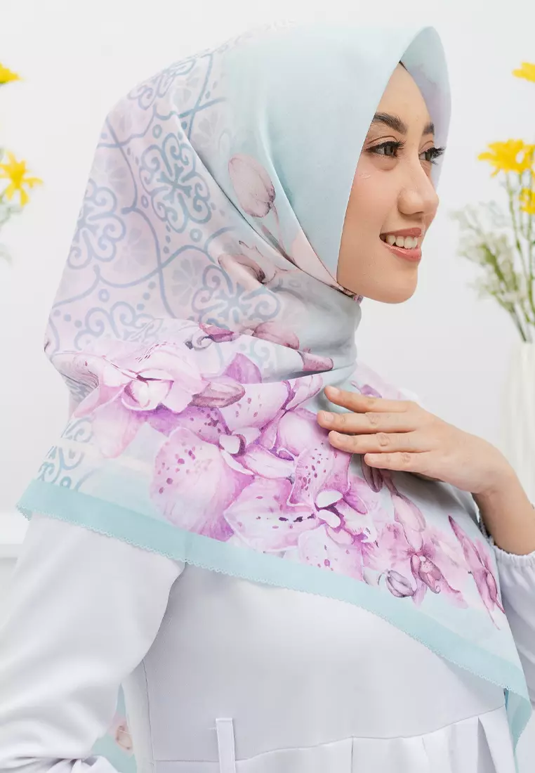 Orchidz Signature Square Voile Scarf Hijab Premium Wanita Tiffany Aqua