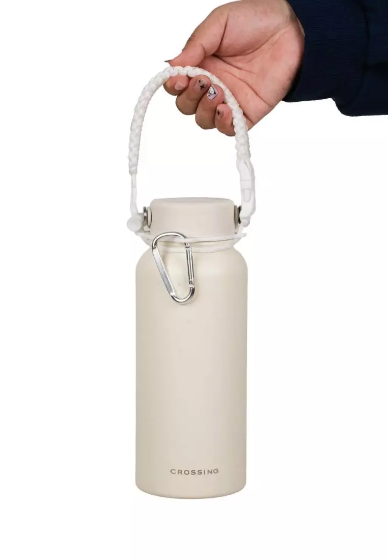 Crossing Paracord Bottle Carrier Strap with Carabiner - White