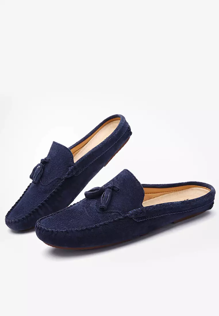 Ergonomic pigskin fringed half slippers